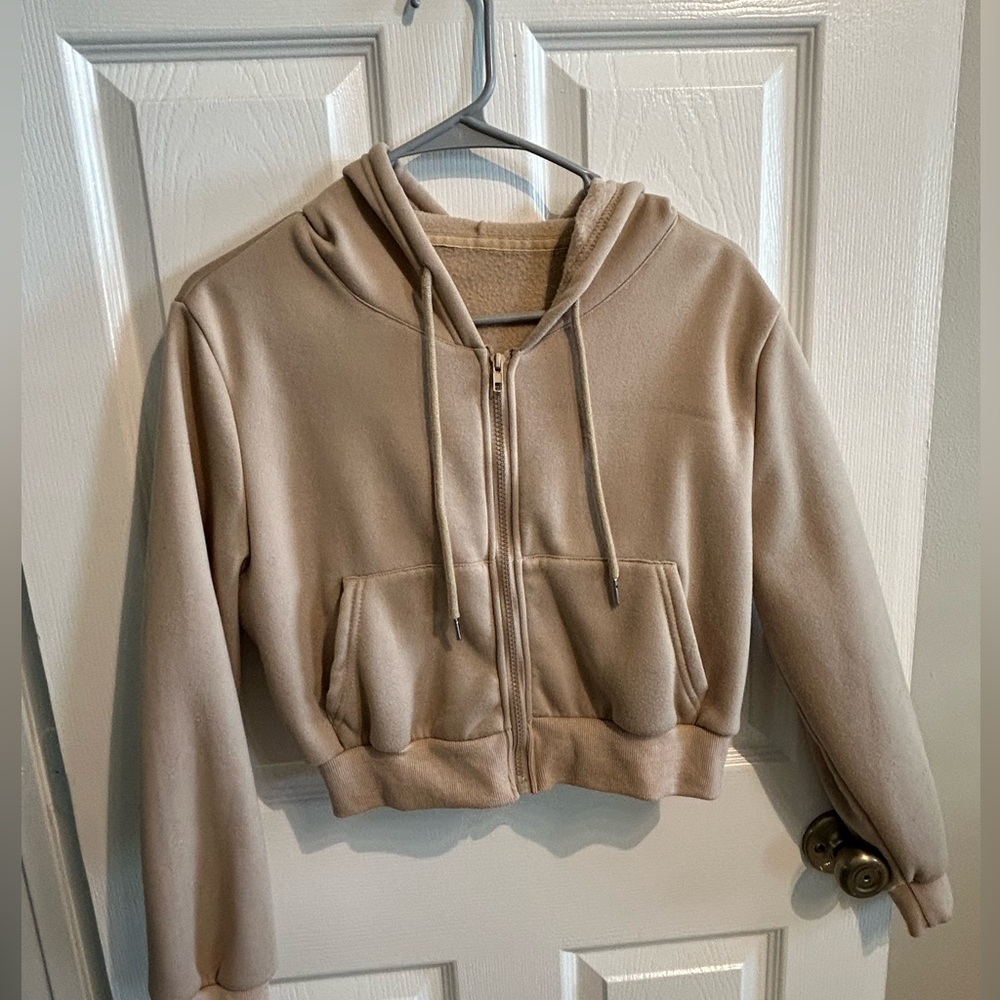 Cozy Cropped Tan Beige Neutral Fleece Jacket